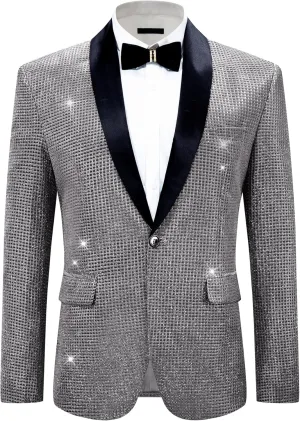 Lars Amadeus Metallic Tuxedo for Men's Shawl Lapel Wedding Dinner Prom Shiny Blazer