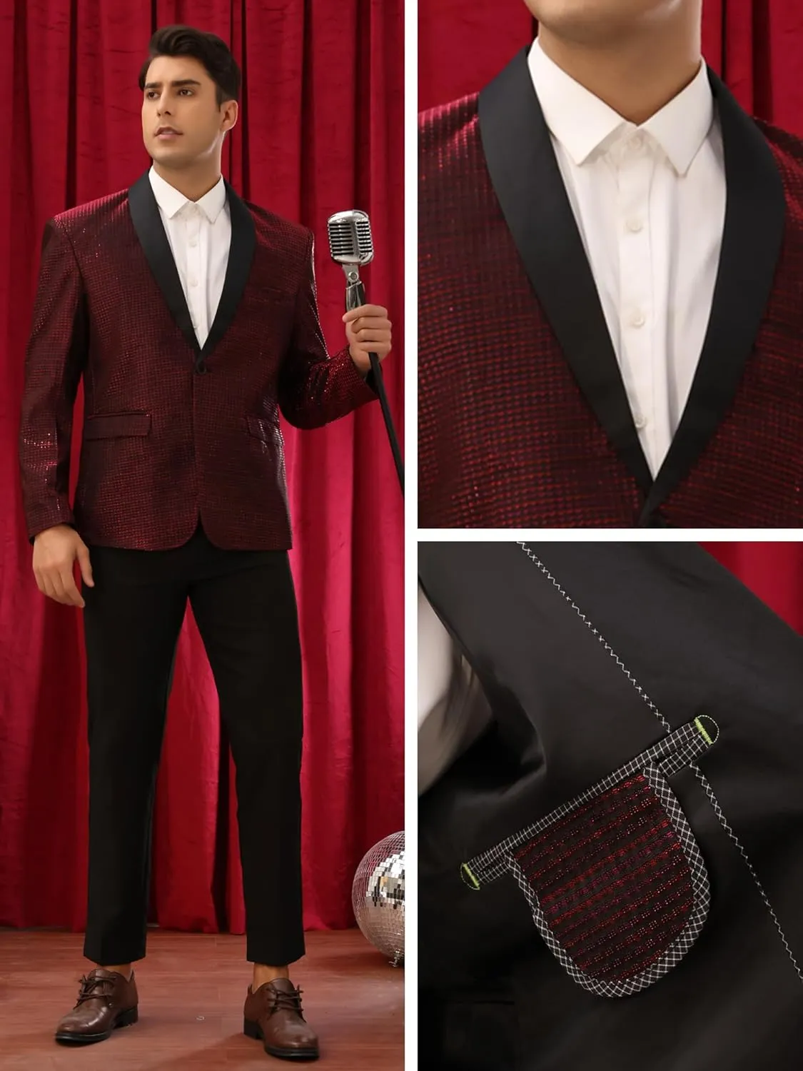 Lars Amadeus Metallic Tuxedo for Men's Shawl Lapel Wedding Dinner Prom Shiny Blazer