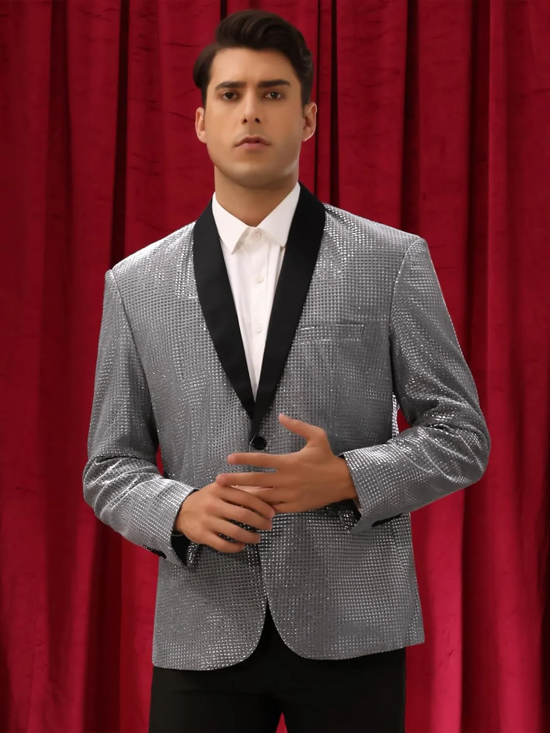 Lars Amadeus Metallic Tuxedo for Men's Shawl Lapel Wedding Dinner Prom Shiny Blazer