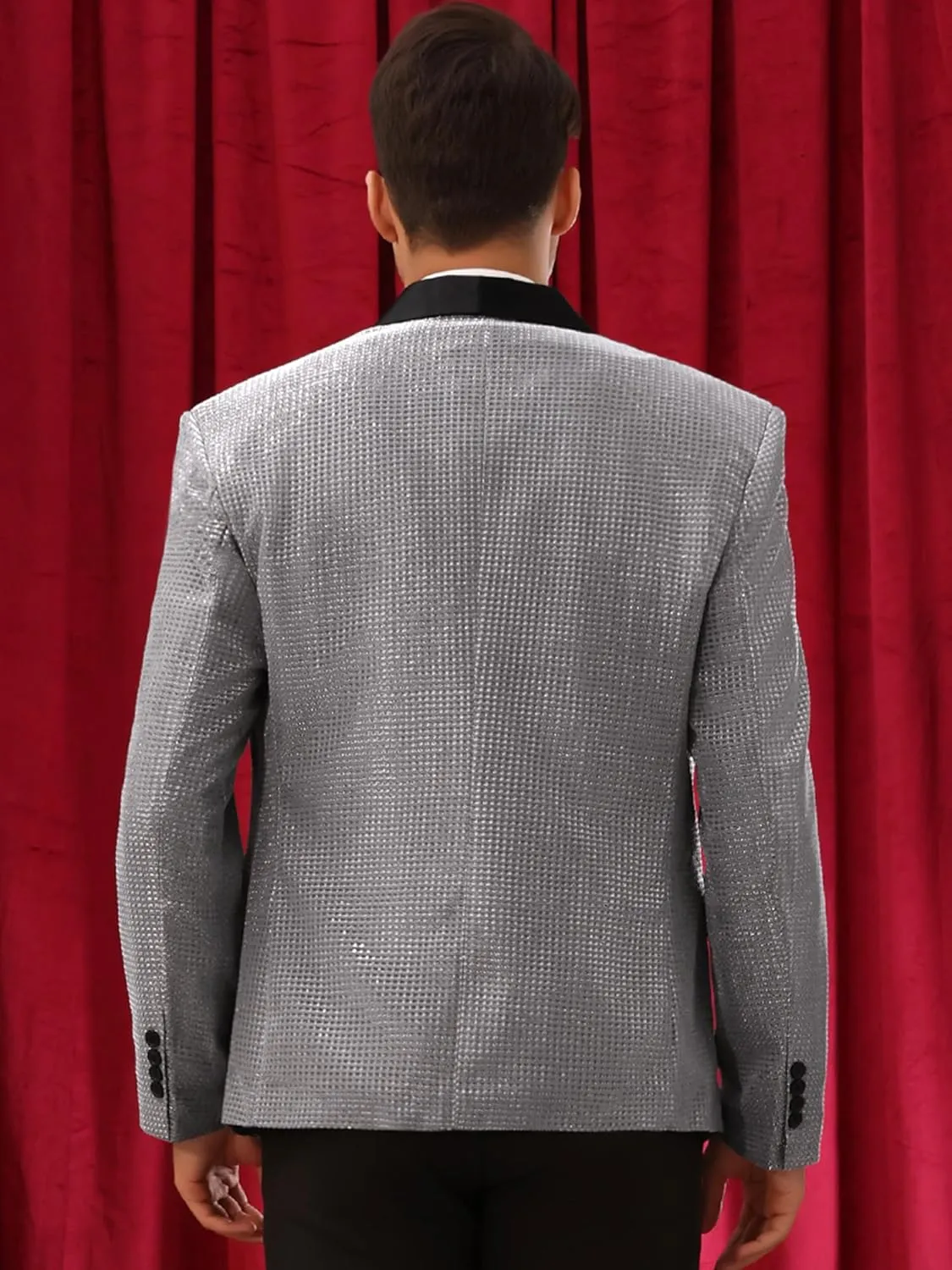 Lars Amadeus Metallic Tuxedo for Men's Shawl Lapel Wedding Dinner Prom Shiny Blazer