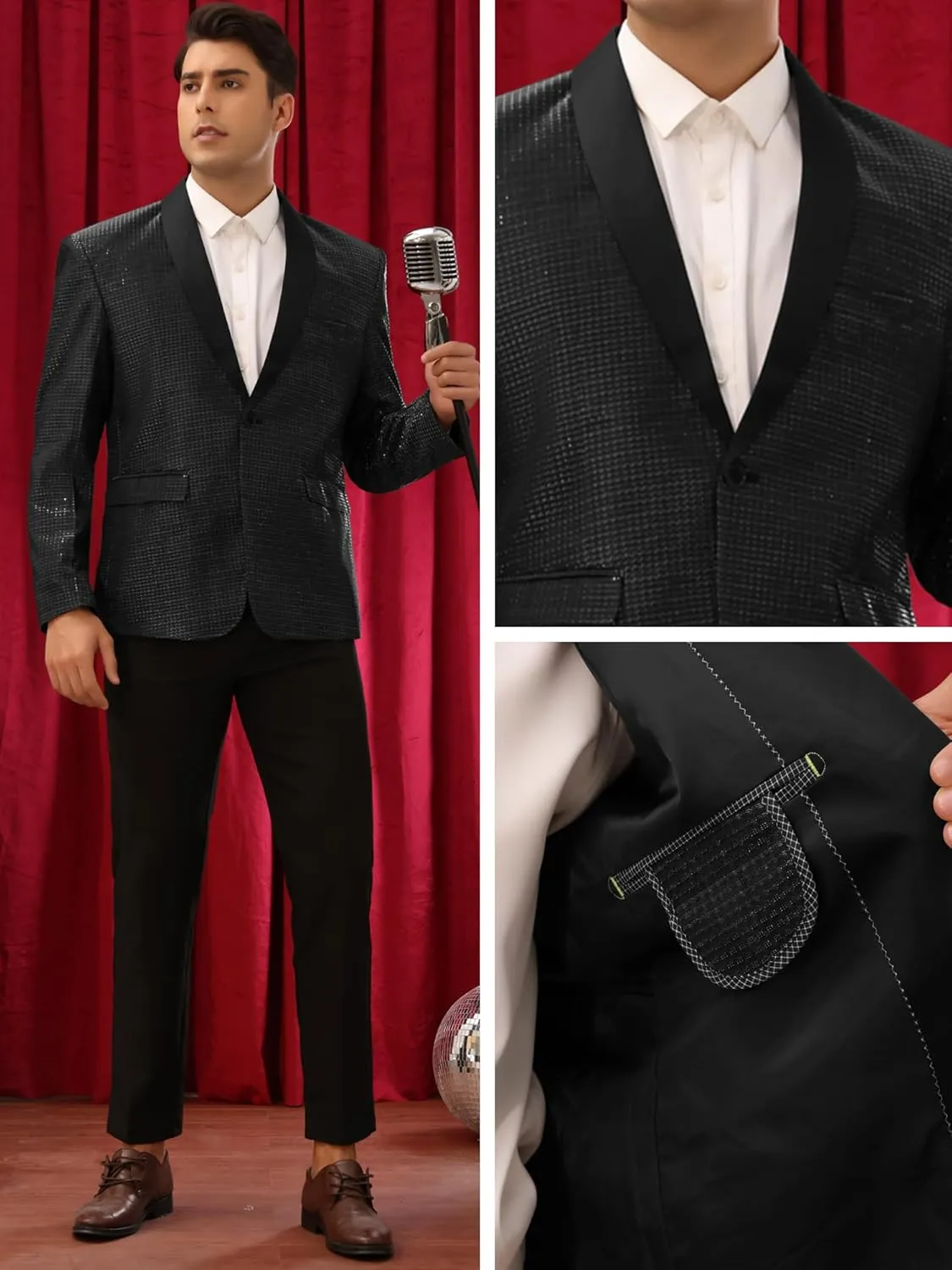 Lars Amadeus Metallic Tuxedo for Men's Shawl Lapel Wedding Dinner Prom Shiny Blazer