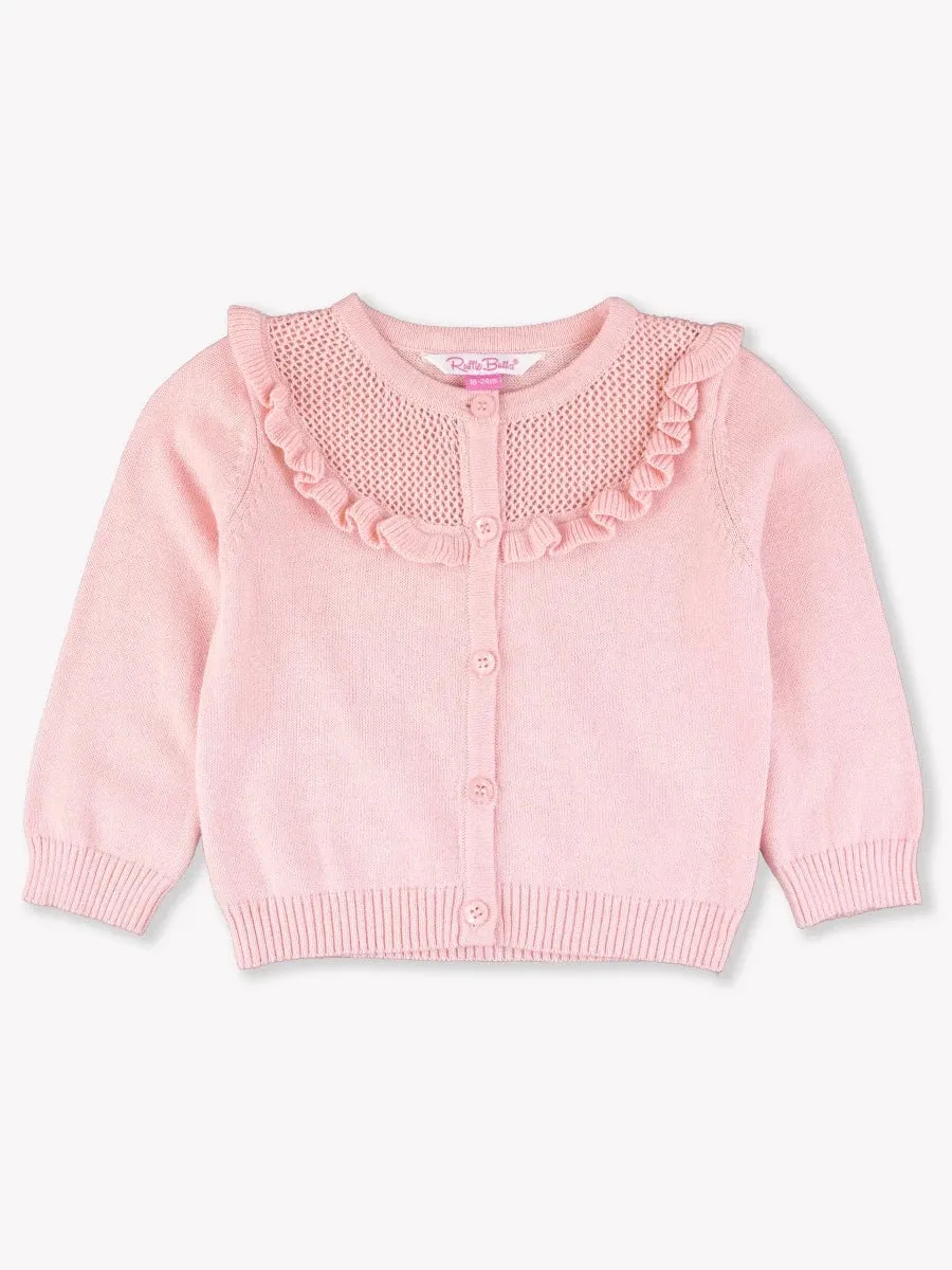 Light Pink Ruffle Trim Cardigan