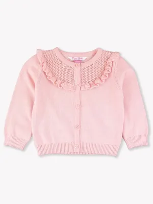 Light Pink Ruffle Trim Cardigan