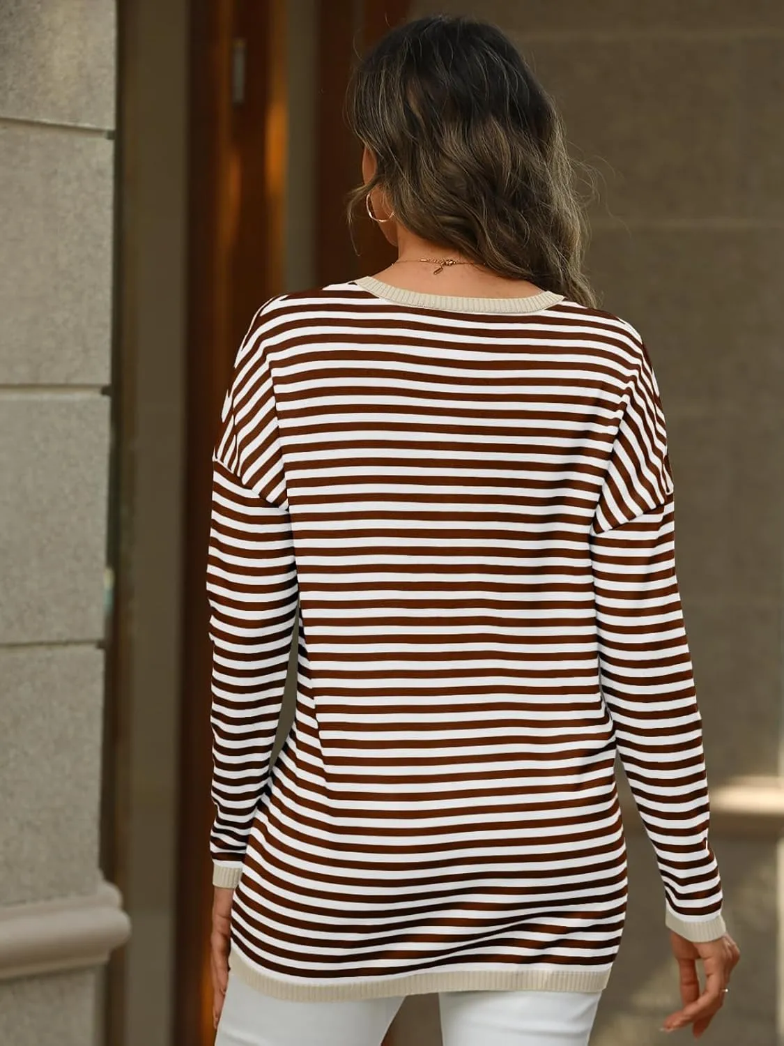 LILLUSORY Womens Sweaters Striped V Neck Oversized Lightweight Pullover Fall Outfits Fashion 2025 Cute Drop Shoulder Clothes