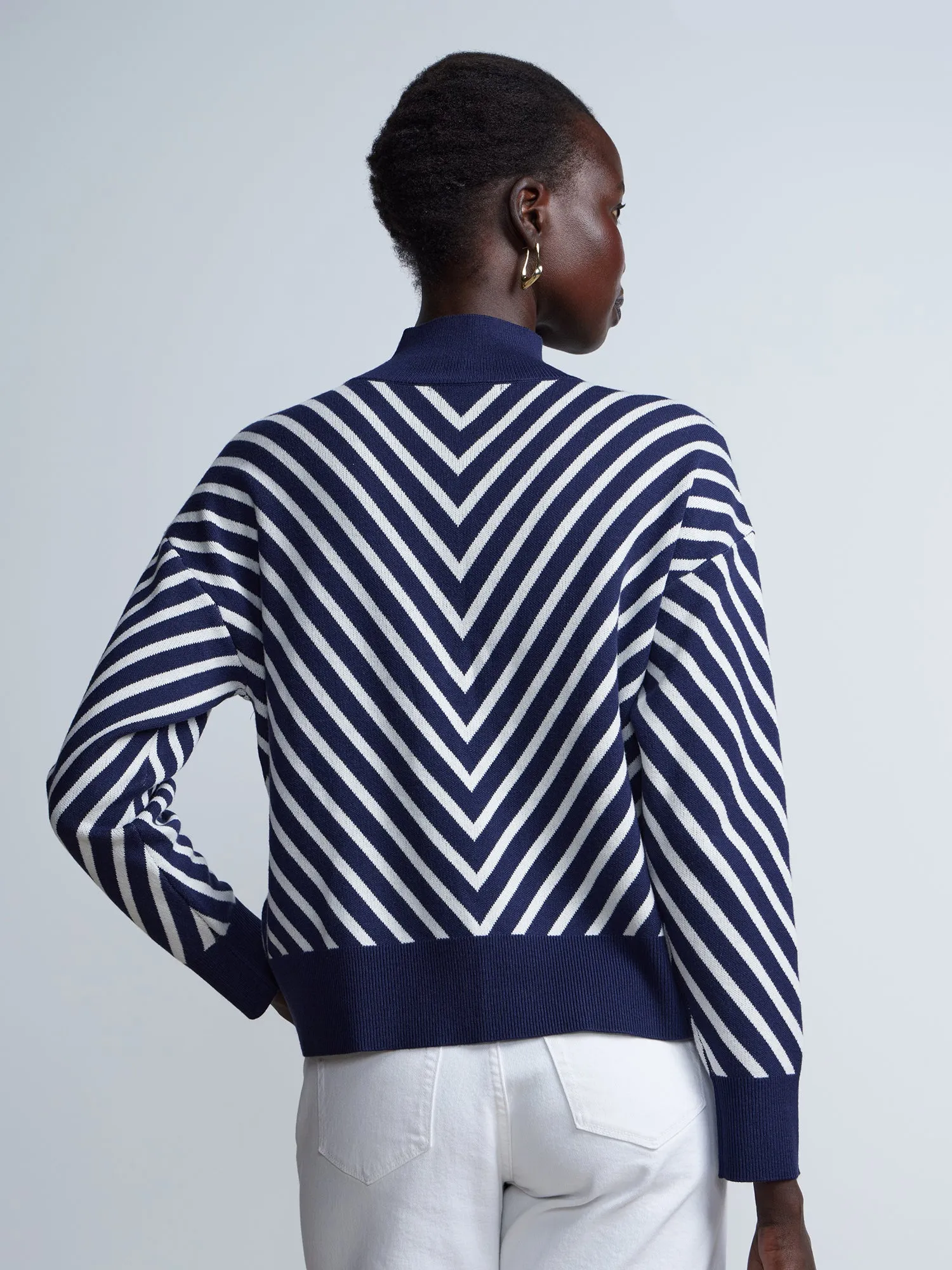 Long Sleeve Chevron Stripe Mock Neck Sweater