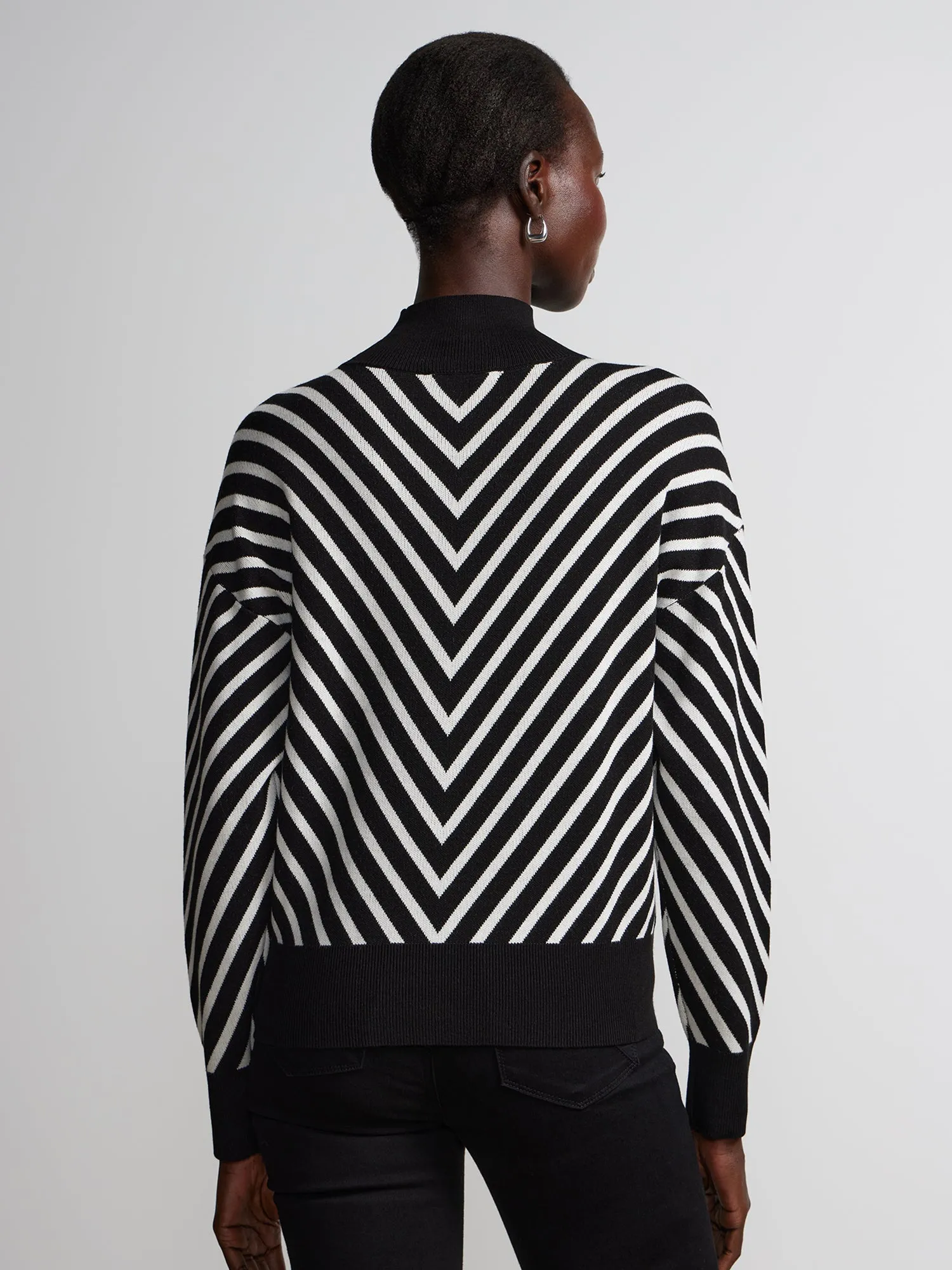 Long Sleeve Chevron Stripe Mock Neck Sweater