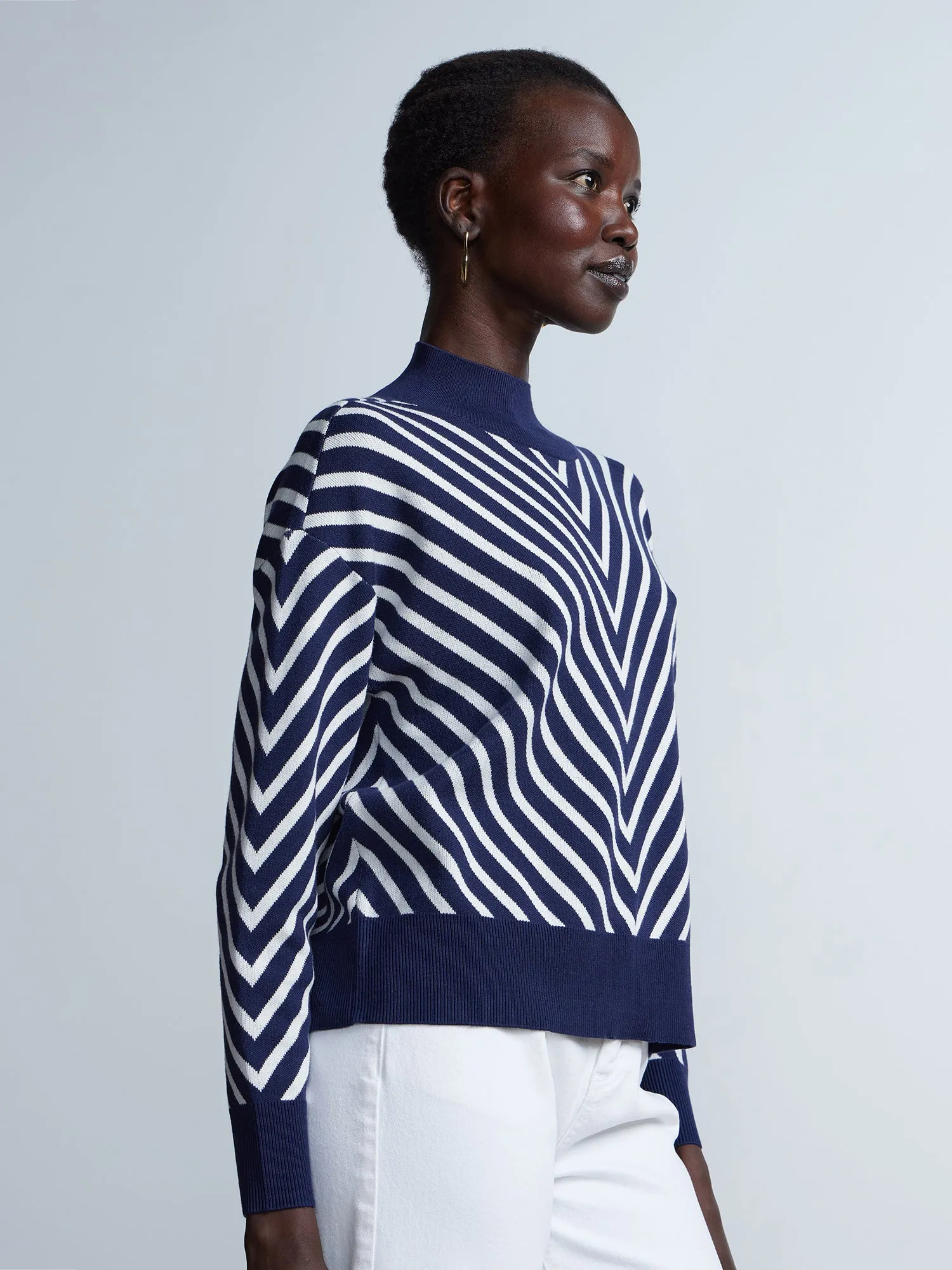 Long Sleeve Chevron Stripe Mock Neck Sweater