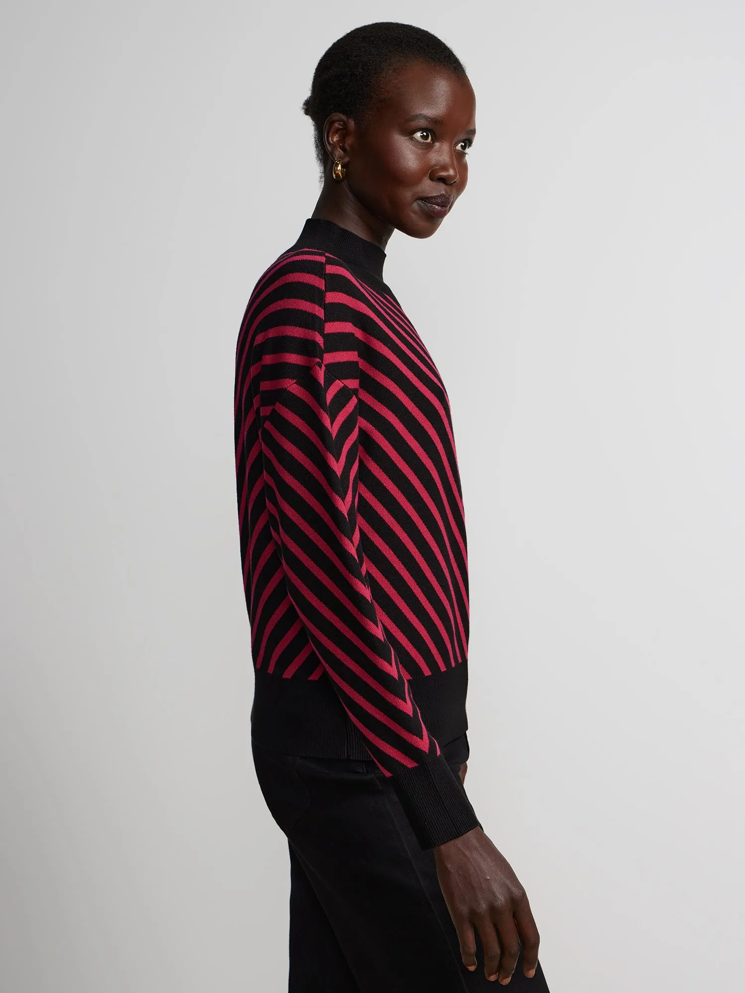 Long Sleeve Chevron Stripe Mock Neck Sweater