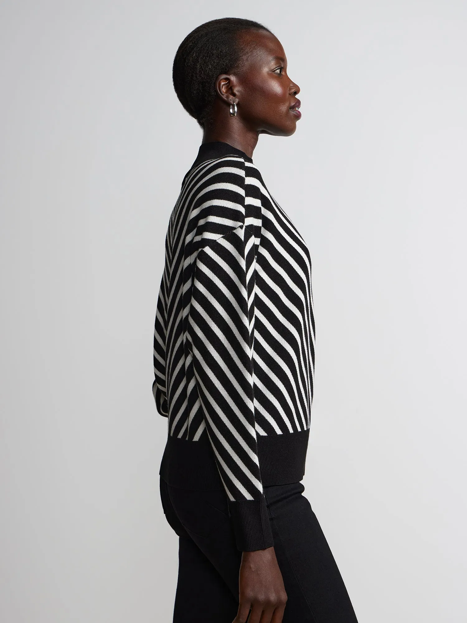 Long Sleeve Chevron Stripe Mock Neck Sweater
