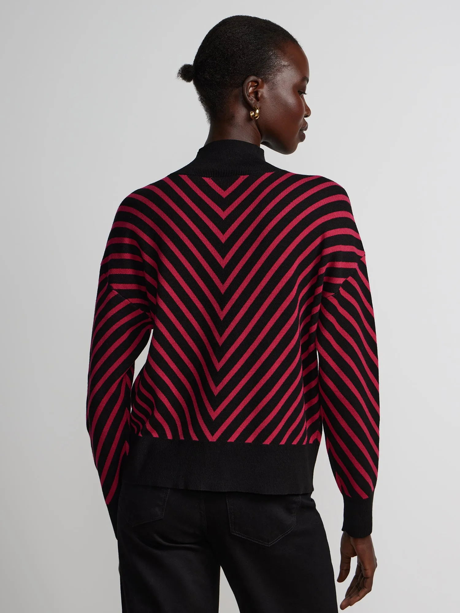 Long Sleeve Chevron Stripe Mock Neck Sweater