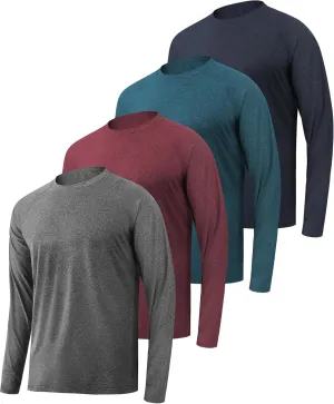 Long Sleeve Shirts for Men UPF 50  Sun Protection Quick Dry Fit Athletic Sun Shirts Workout Running Fishing Gym Active T Shirts Tees 4 Pack L
