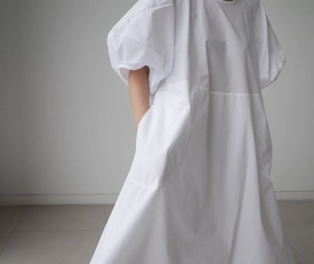 Loose Cozy Puff Sleeves Long Dresses