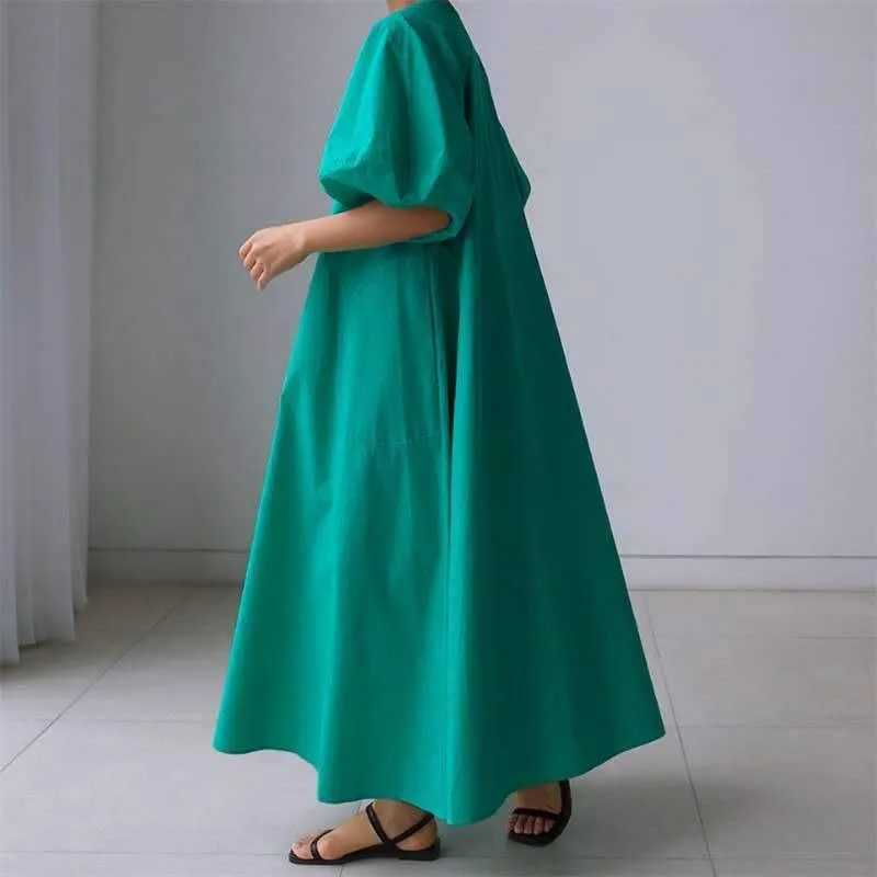 Loose Cozy Puff Sleeves Long Dresses