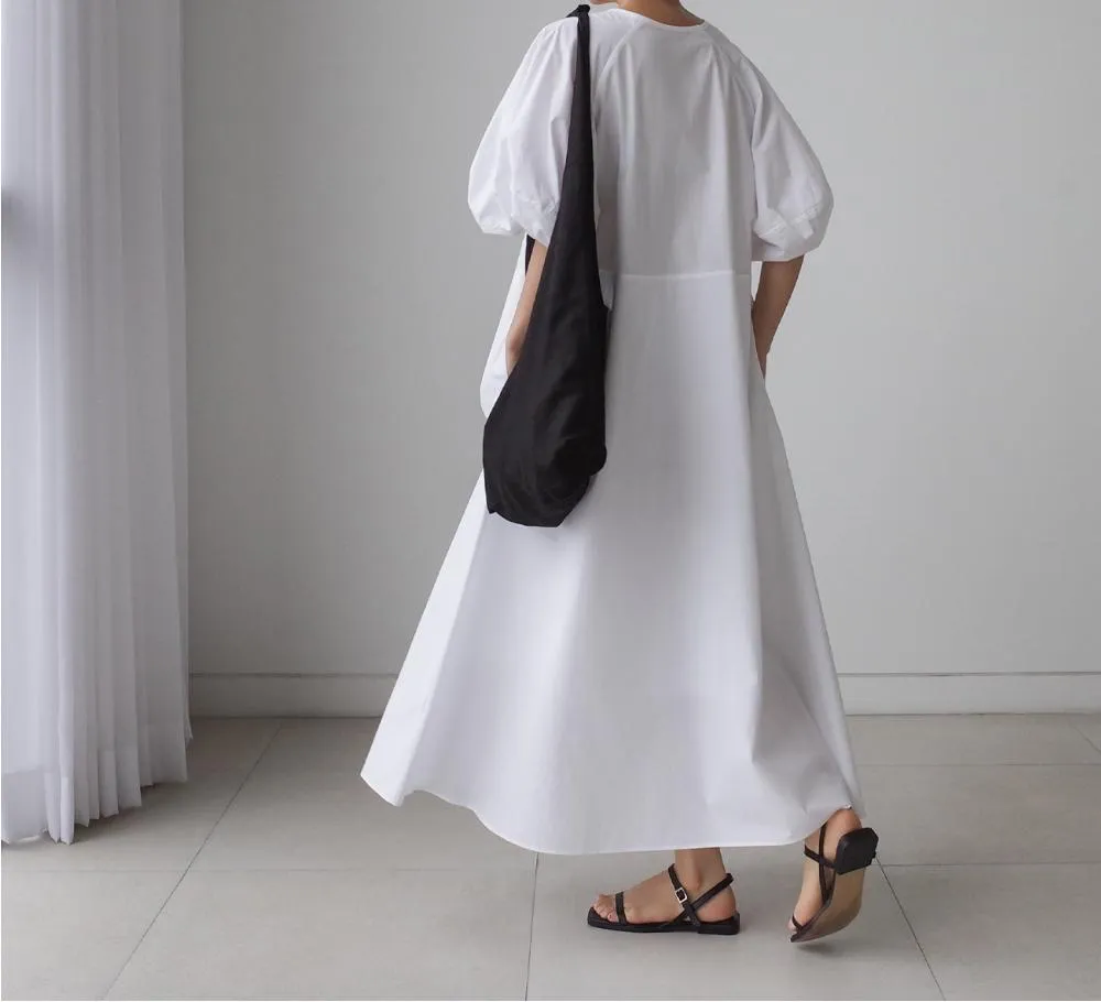 Loose Cozy Puff Sleeves Long Dresses