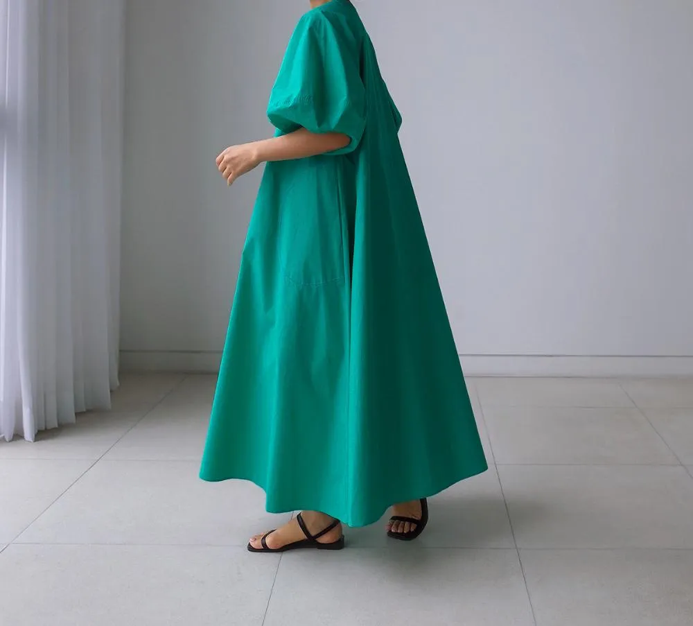 Loose Cozy Puff Sleeves Long Dresses