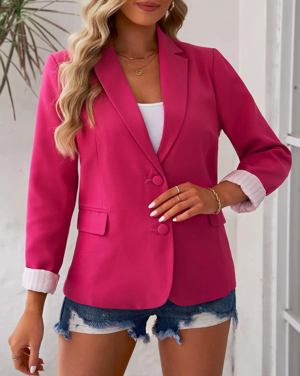 luvamia Women's Long Sleeve Formal Notch Lapel Button Down Blazer Pockets Jacket