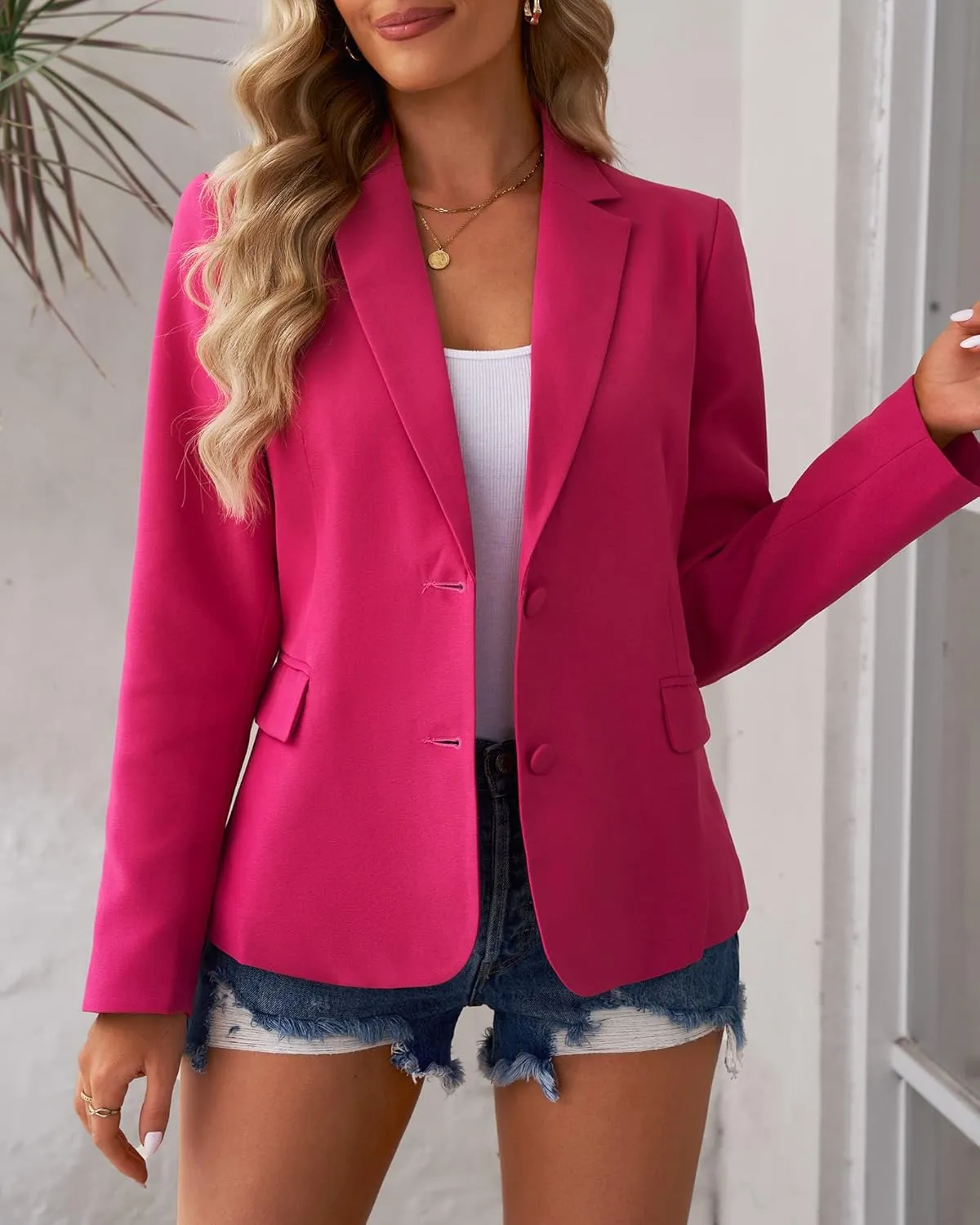 luvamia Women's Long Sleeve Formal Notch Lapel Button Down Blazer Pockets Jacket