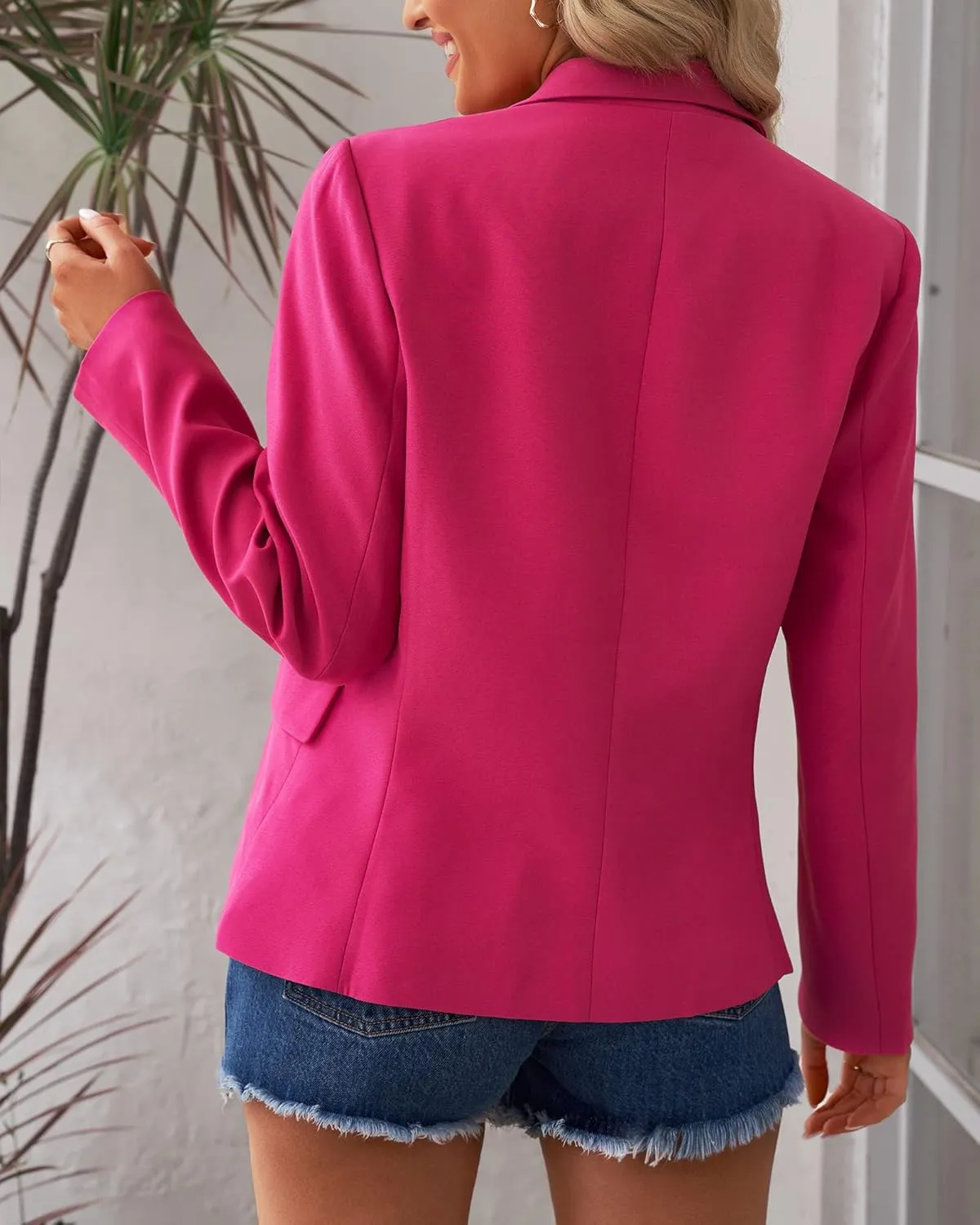 luvamia Women's Long Sleeve Formal Notch Lapel Button Down Blazer Pockets Jacket
