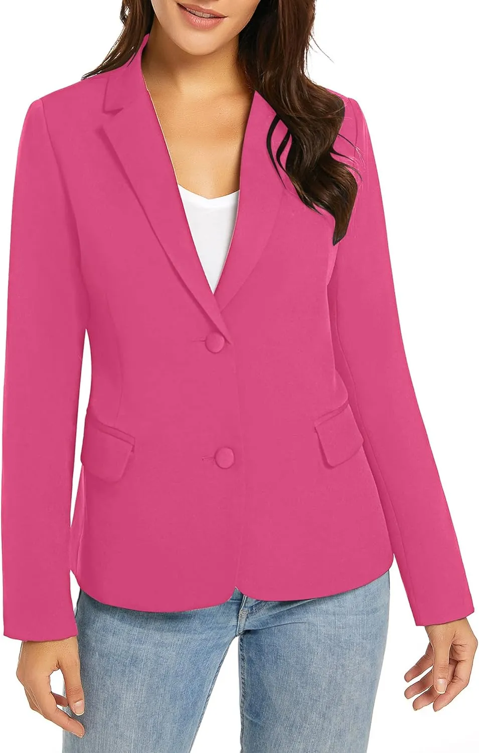 luvamia Women's Long Sleeve Formal Notch Lapel Button Down Blazer Pockets Jacket