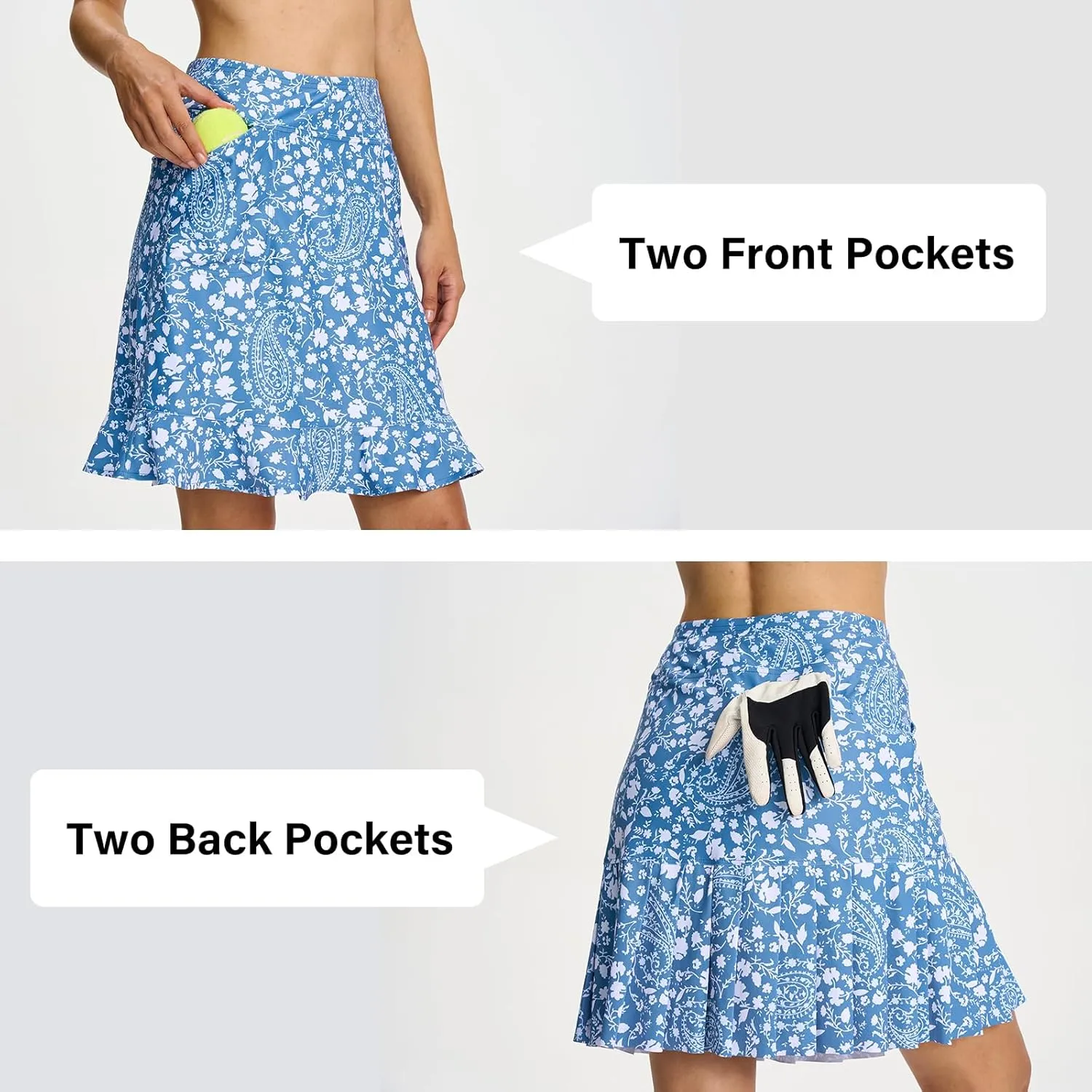 M MOTEEPI Womens 20" Skort Knee Length Ruffle Golf Skirts for Women with Pockets Shorts Dressy Casual Summer