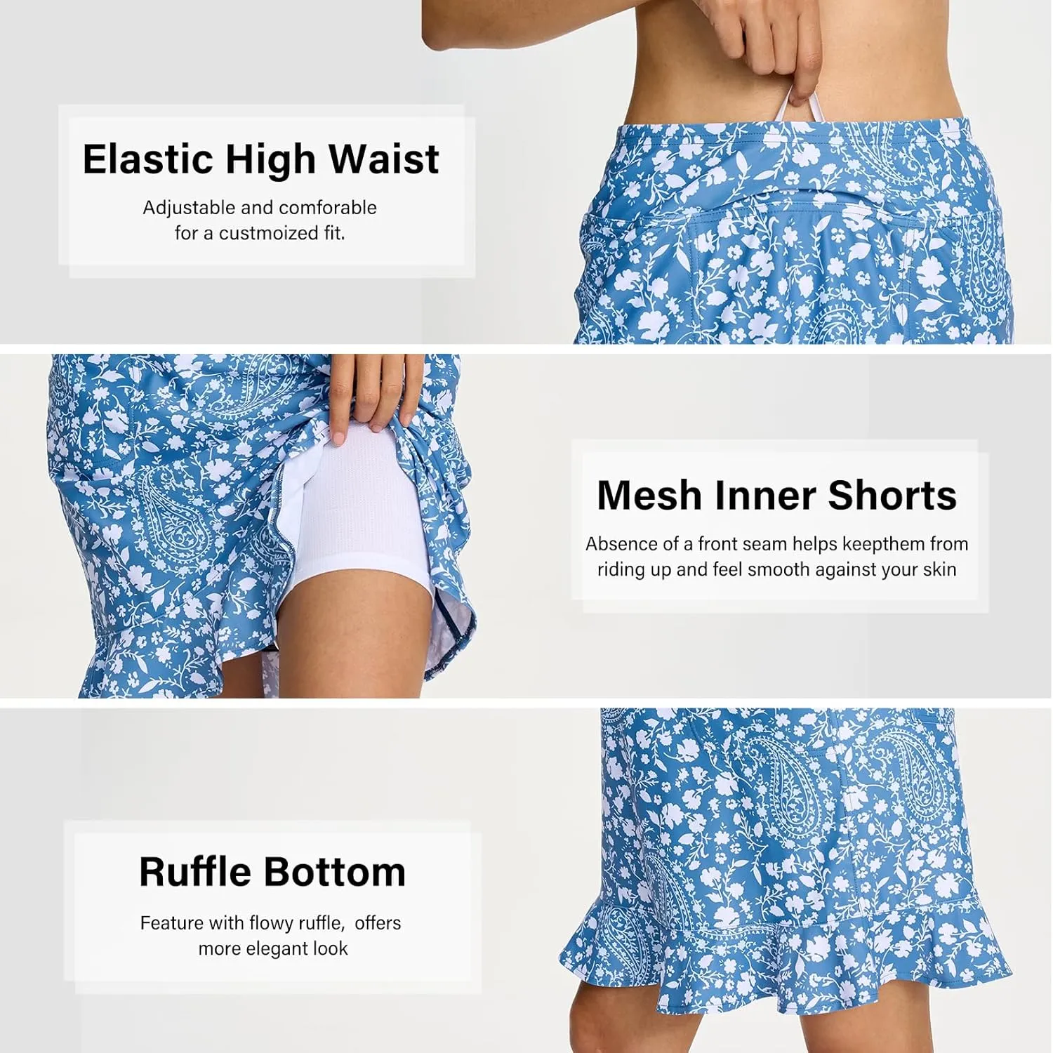 M MOTEEPI Womens 20" Skort Knee Length Ruffle Golf Skirts for Women with Pockets Shorts Dressy Casual Summer