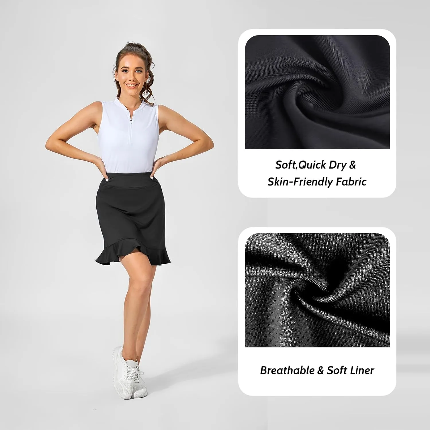 M MOTEEPI Womens 20" Skort Knee Length Ruffle Golf Skirts for Women with Pockets Shorts Dressy Casual Summer