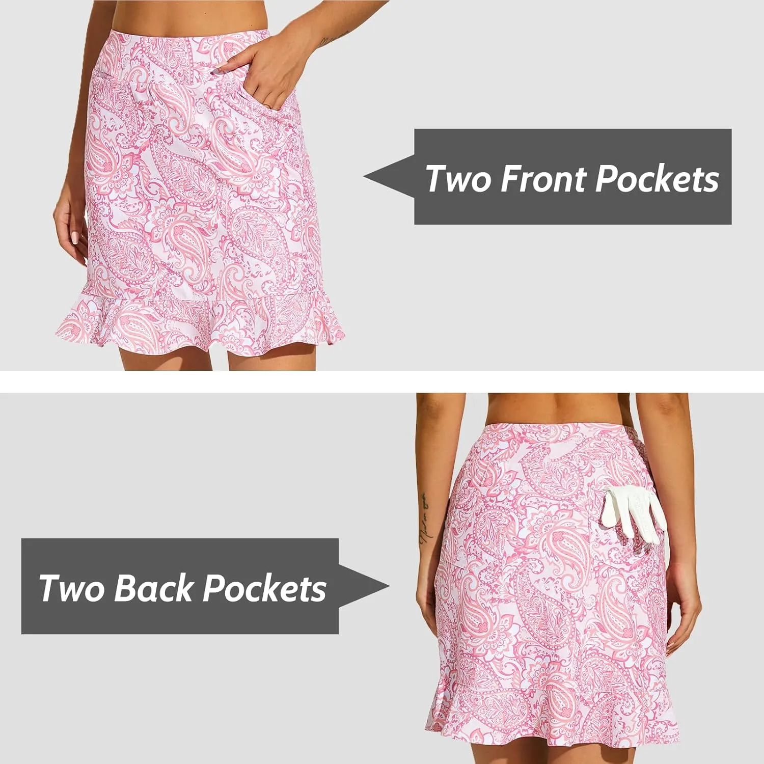 M MOTEEPI Womens 20" Skort Knee Length Ruffle Golf Skirts for Women with Pockets Shorts Dressy Casual Summer