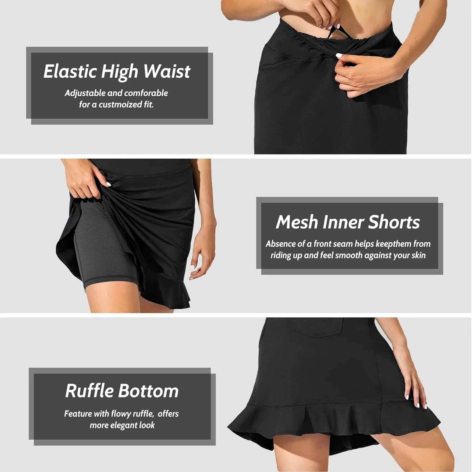M MOTEEPI Womens 20" Skort Knee Length Ruffle Golf Skirts for Women with Pockets Shorts Dressy Casual Summer