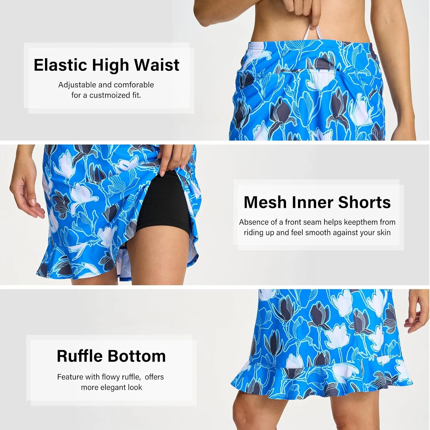 M MOTEEPI Womens 20" Skort Knee Length Ruffle Golf Skirts for Women with Pockets Shorts Dressy Casual Summer