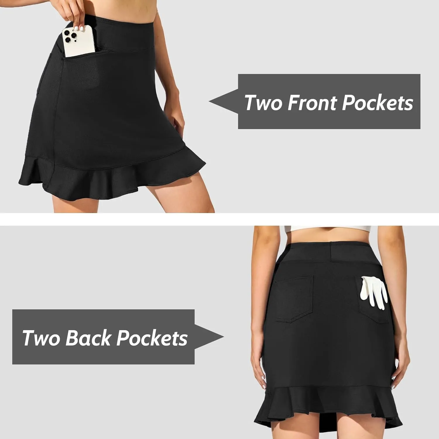 M MOTEEPI Womens 20" Skort Knee Length Ruffle Golf Skirts for Women with Pockets Shorts Dressy Casual Summer