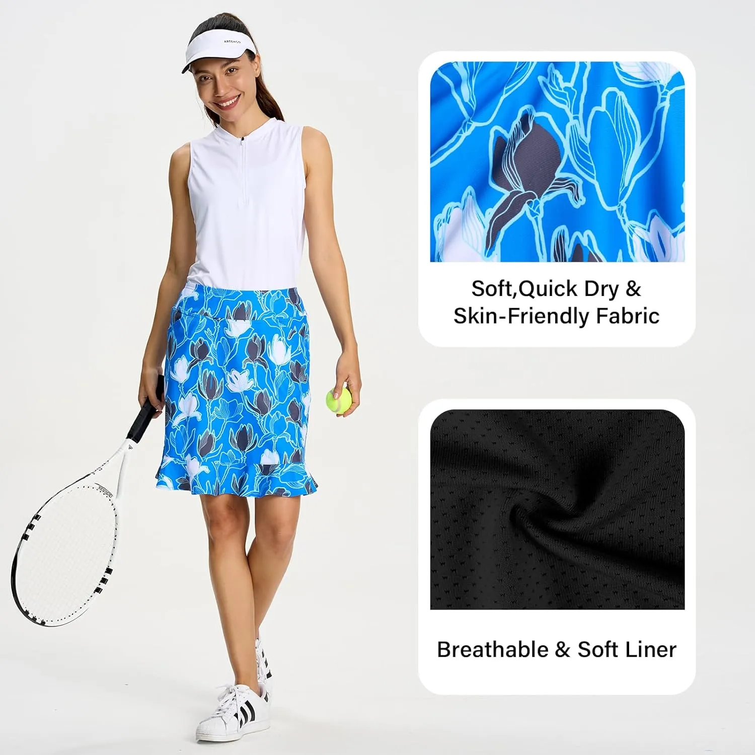 M MOTEEPI Womens 20" Skort Knee Length Ruffle Golf Skirts for Women with Pockets Shorts Dressy Casual Summer