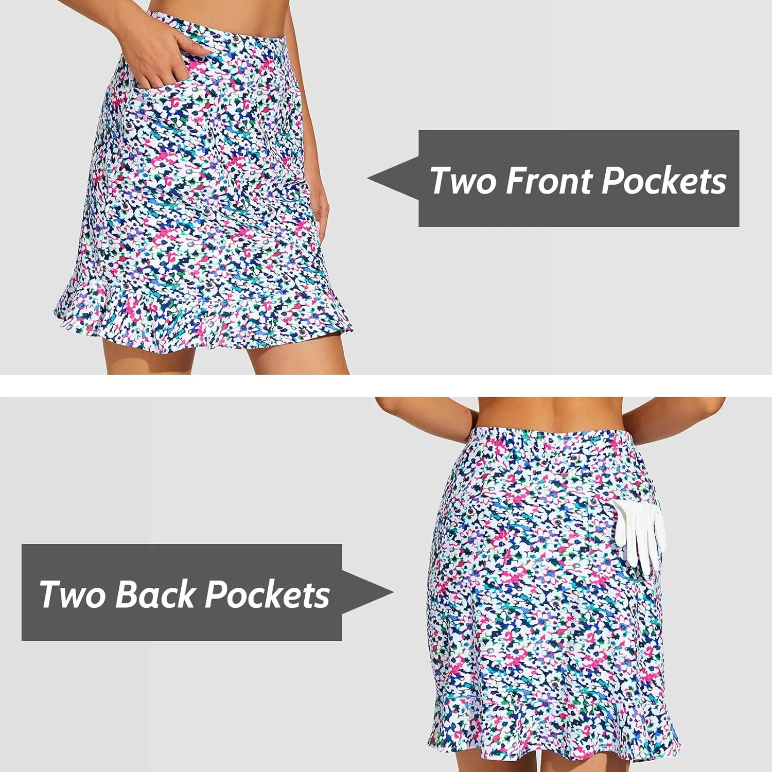M MOTEEPI Womens 20" Skort Knee Length Ruffle Golf Skirts for Women with Pockets Shorts Dressy Casual Summer