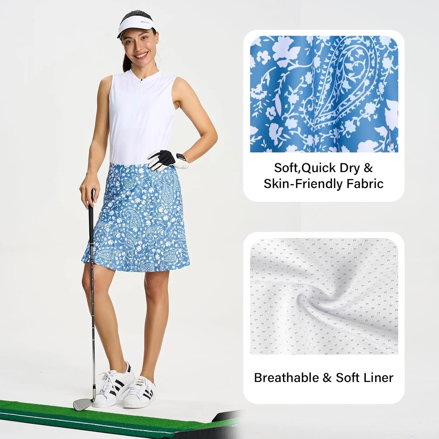 M MOTEEPI Womens 20" Skort Knee Length Ruffle Golf Skirts for Women with Pockets Shorts Dressy Casual Summer