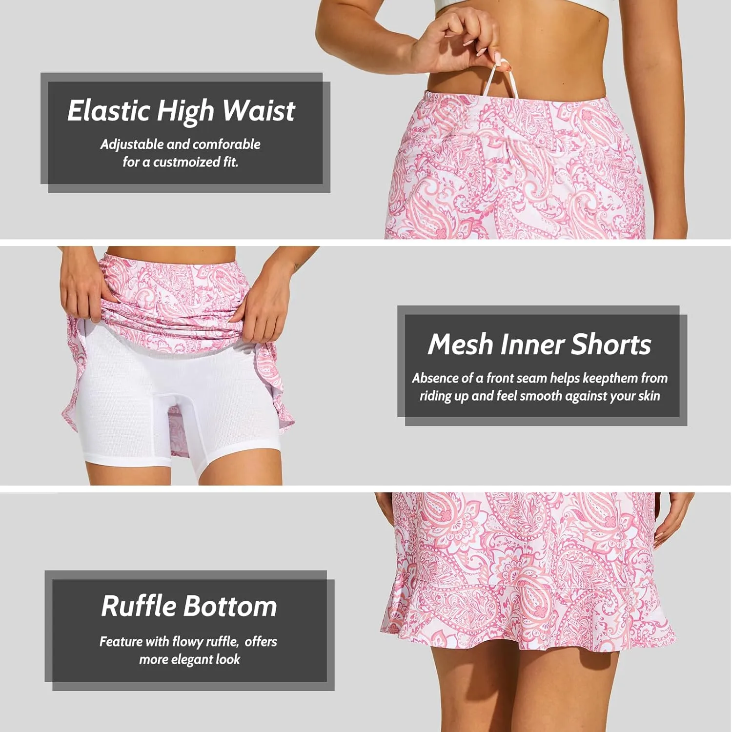 M MOTEEPI Womens 20" Skort Knee Length Ruffle Golf Skirts for Women with Pockets Shorts Dressy Casual Summer