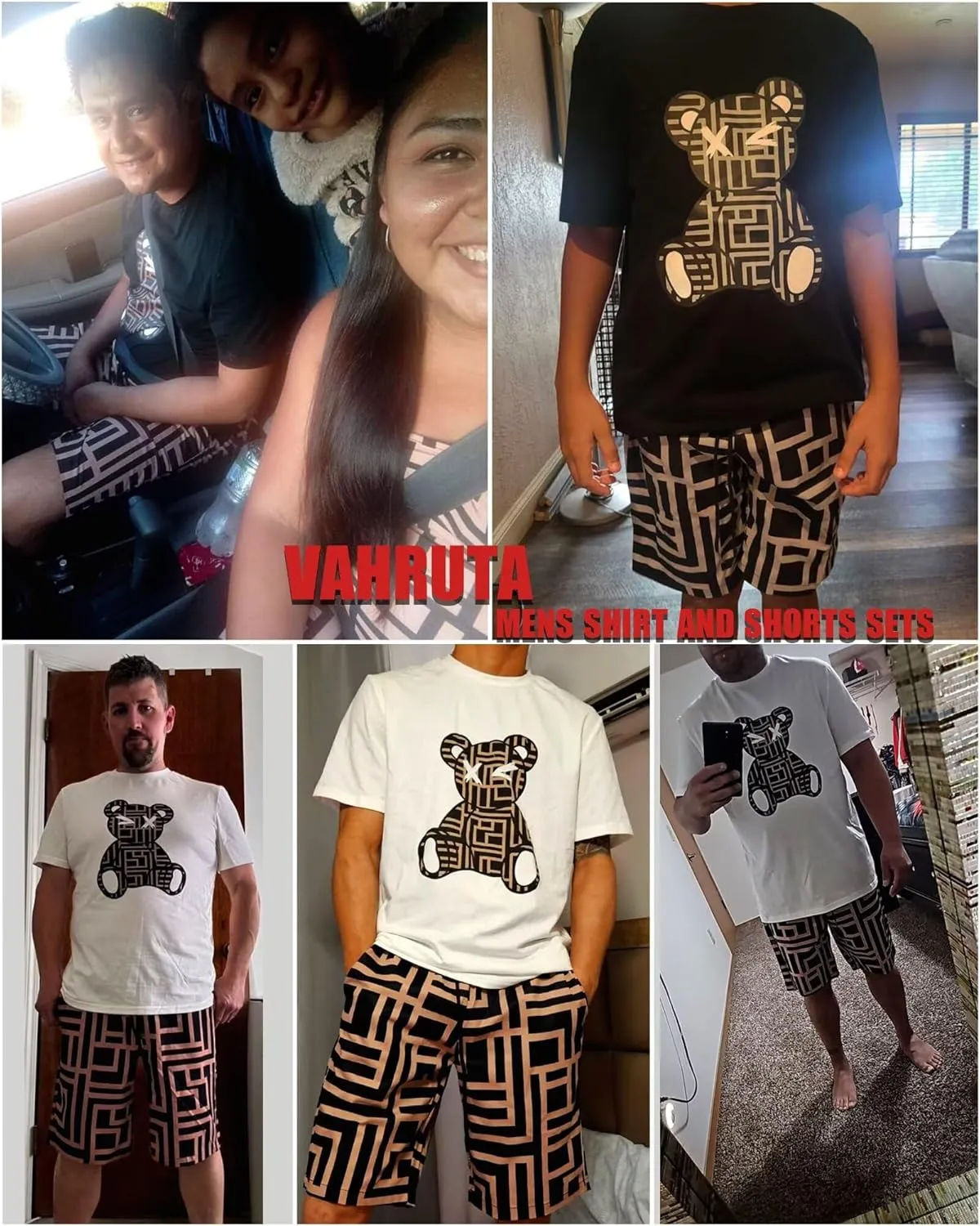 Mens 2 Piece Outfits Graphic Printed Matching Shirt and Shorts Set with Pocket Drawstring