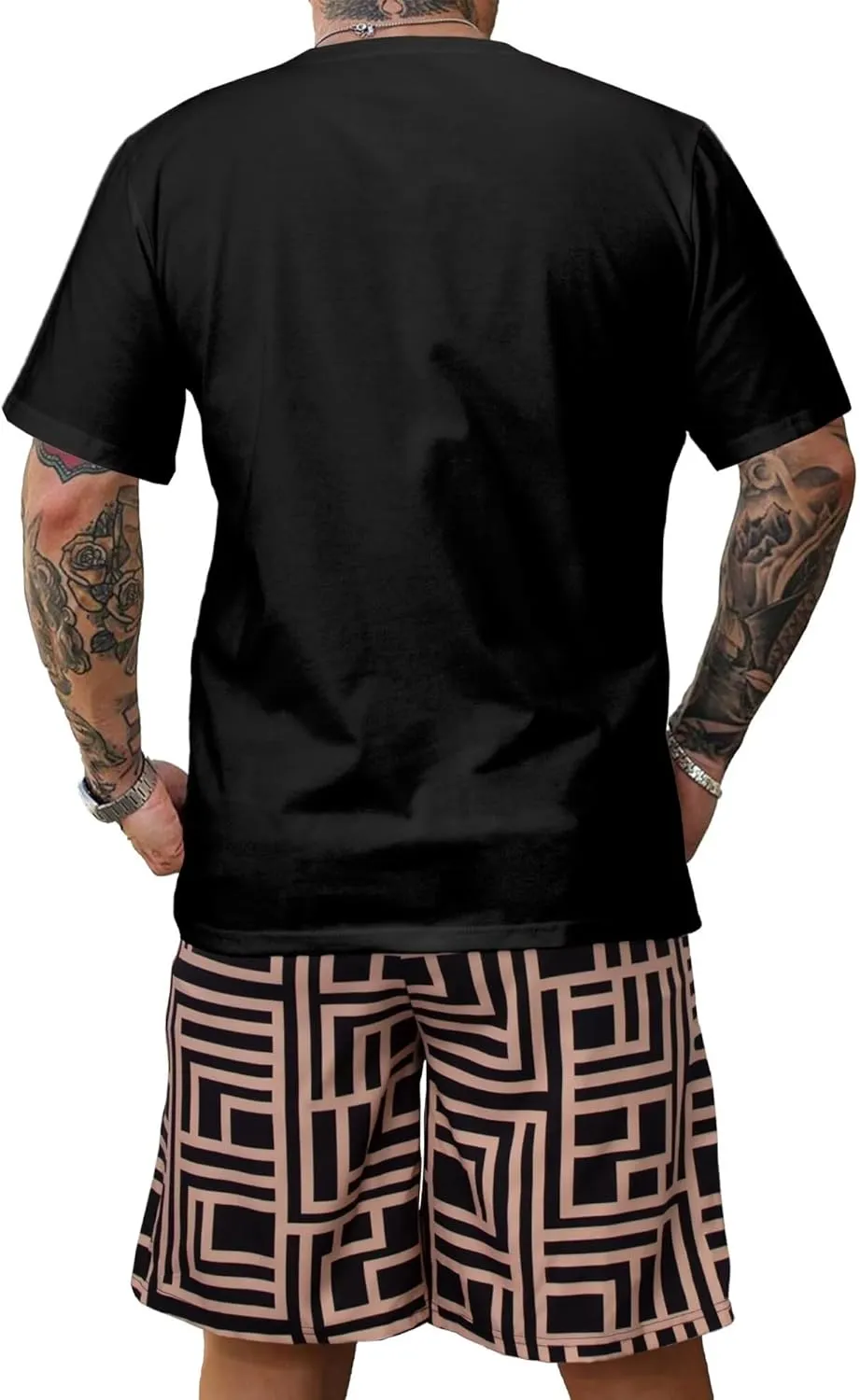 Mens 2 Piece Outfits Graphic Printed Matching Shirt and Shorts Set with Pocket Drawstring