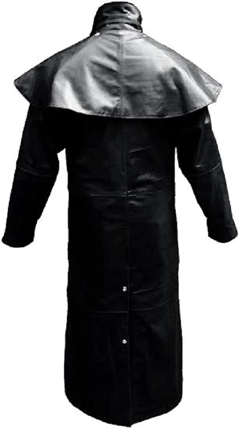 Mens Black & Brown Leather Long Coat Duster Riding Hunting Steampunk Trench Matrix Coats