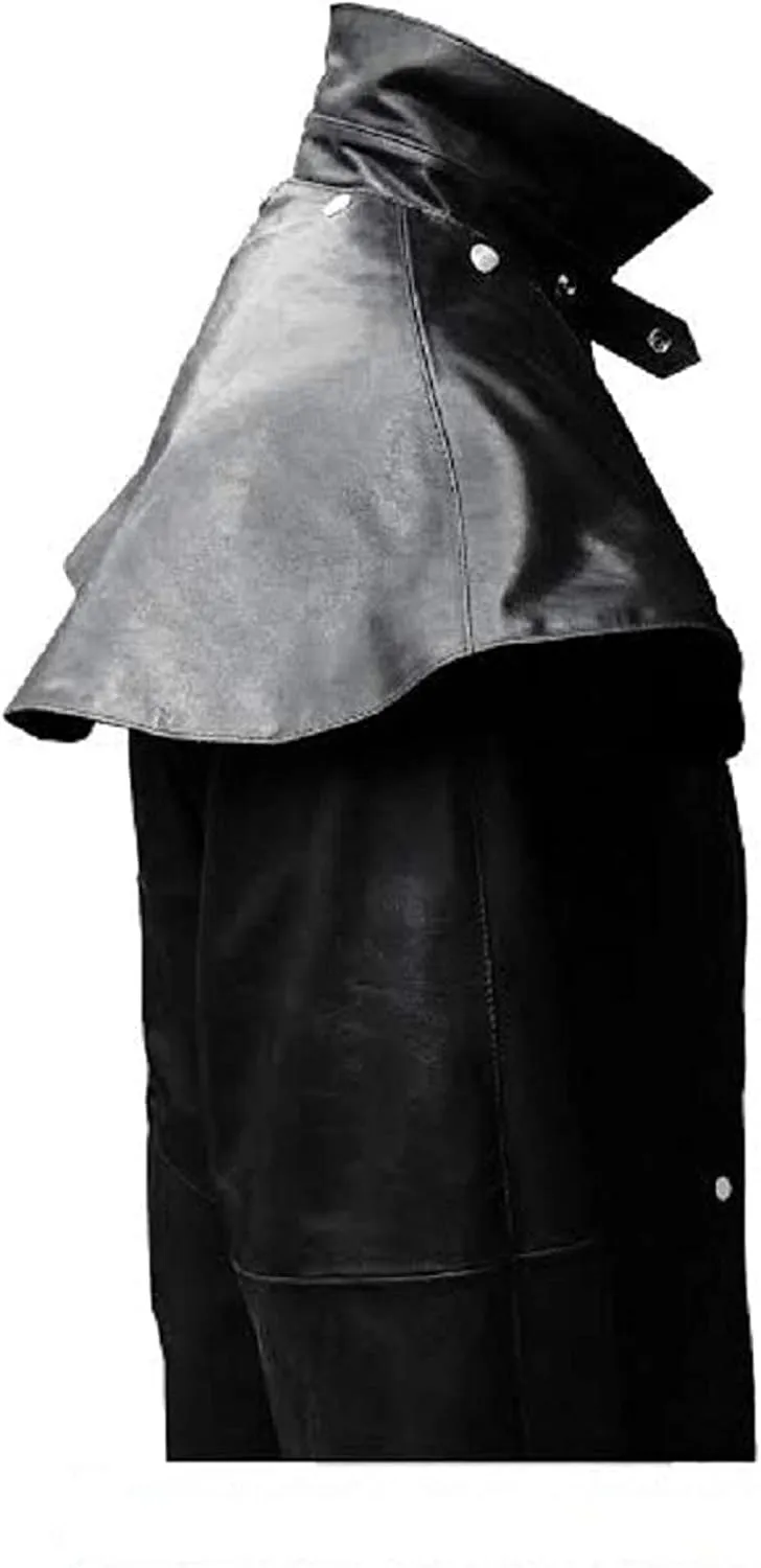 Mens Black & Brown Leather Long Coat Duster Riding Hunting Steampunk Trench Matrix Coats