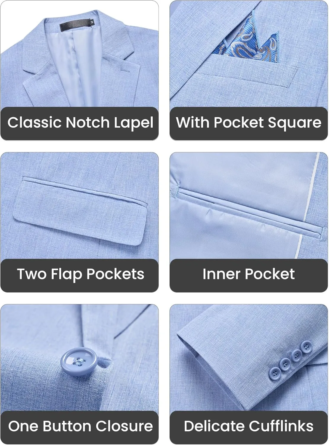 Mens Blazer Casual Sport Coats Slim Fit Lightweight Suit Jacket One Button Summer Blazers with Pocket Square