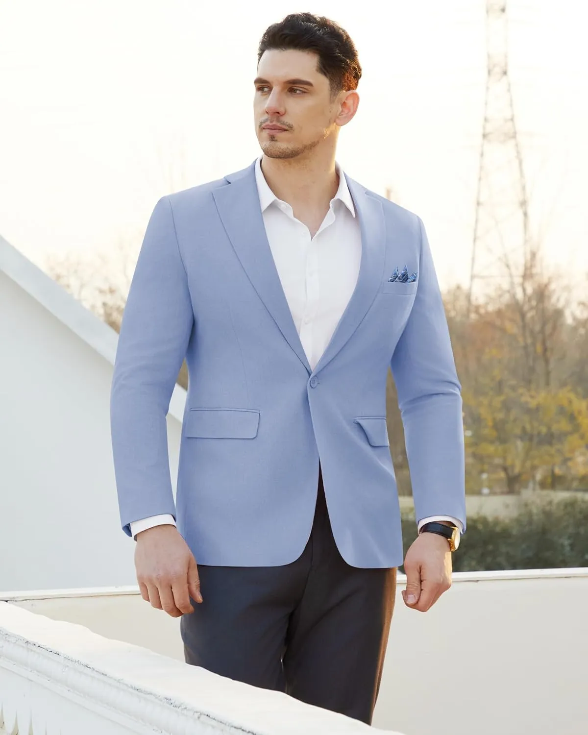 Mens Blazer Casual Sport Coats Slim Fit Lightweight Suit Jacket One Button Summer Blazers with Pocket Square