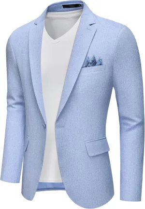 Mens Blazer Casual Sport Coats Slim Fit Lightweight Suit Jacket One Button Summer Blazers with Pocket Square