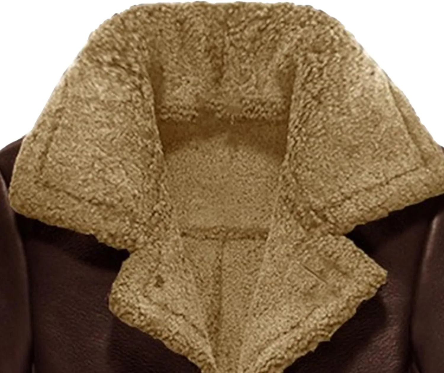 Men's Heavyweight PU Sherpa Jacket Fur Collar Long Trench Coats Faux Suede Winter Sheepskin Fleece Coat
