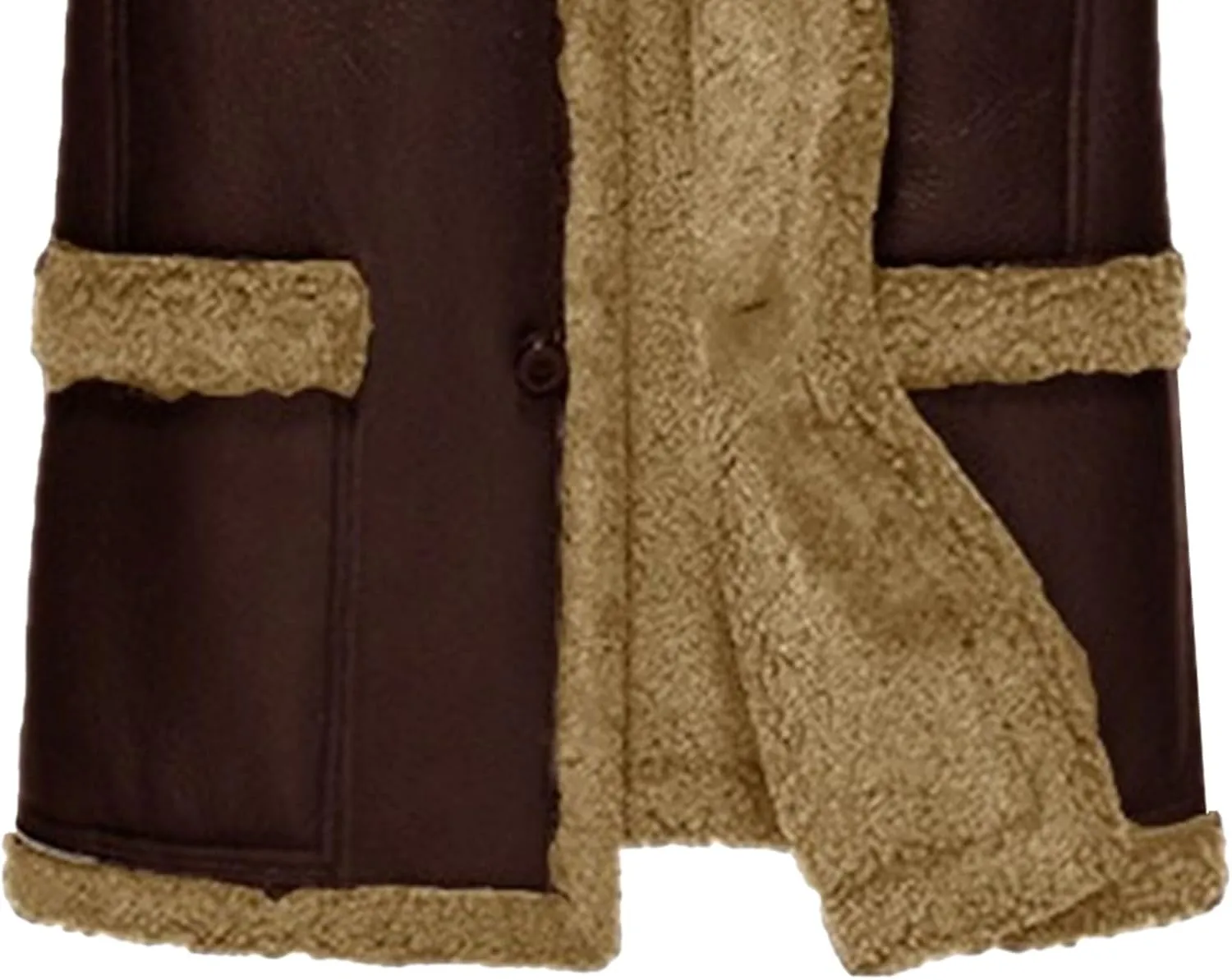 Men's Heavyweight PU Sherpa Jacket Fur Collar Long Trench Coats Faux Suede Winter Sheepskin Fleece Coat