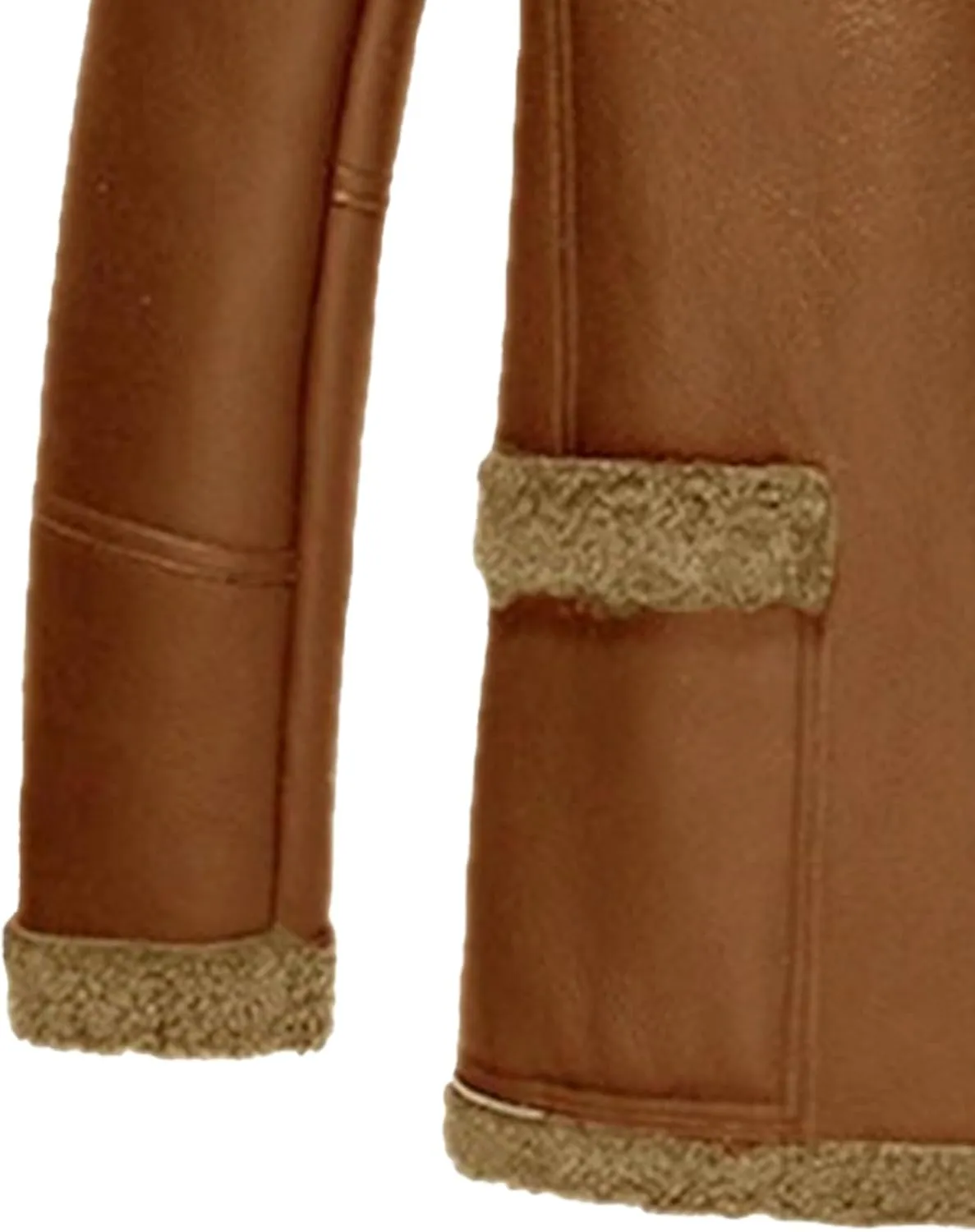 Men's Heavyweight PU Sherpa Jacket Fur Collar Long Trench Coats Faux Suede Winter Sheepskin Fleece Coat