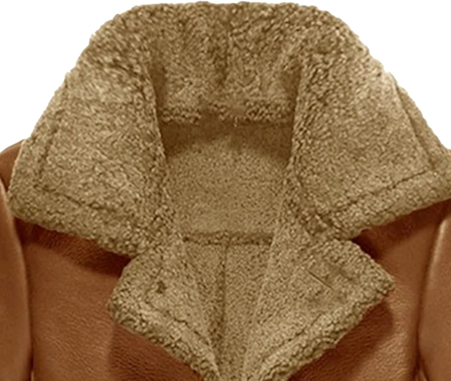Men's Heavyweight PU Sherpa Jacket Fur Collar Long Trench Coats Faux Suede Winter Sheepskin Fleece Coat