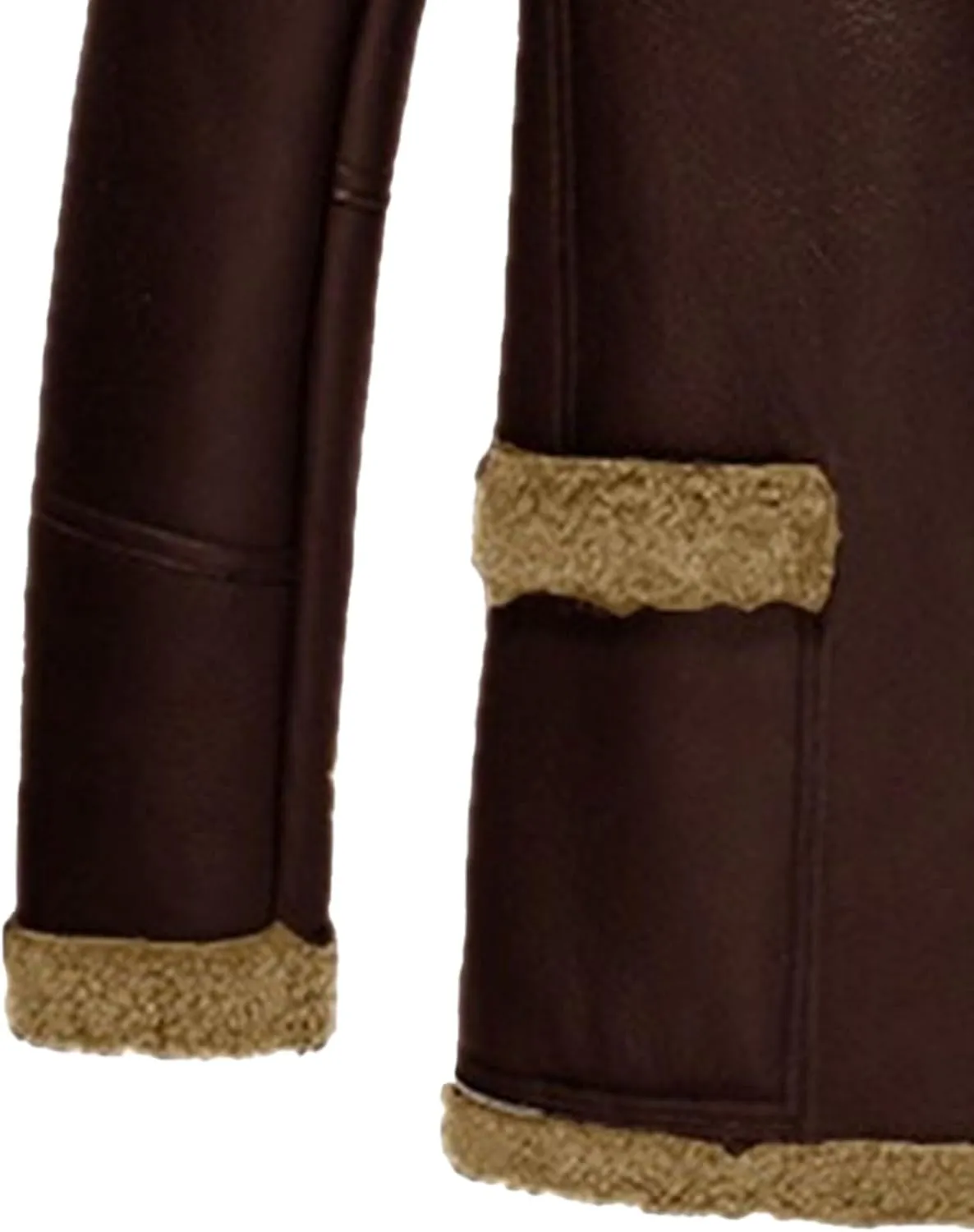 Men's Heavyweight PU Sherpa Jacket Fur Collar Long Trench Coats Faux Suede Winter Sheepskin Fleece Coat