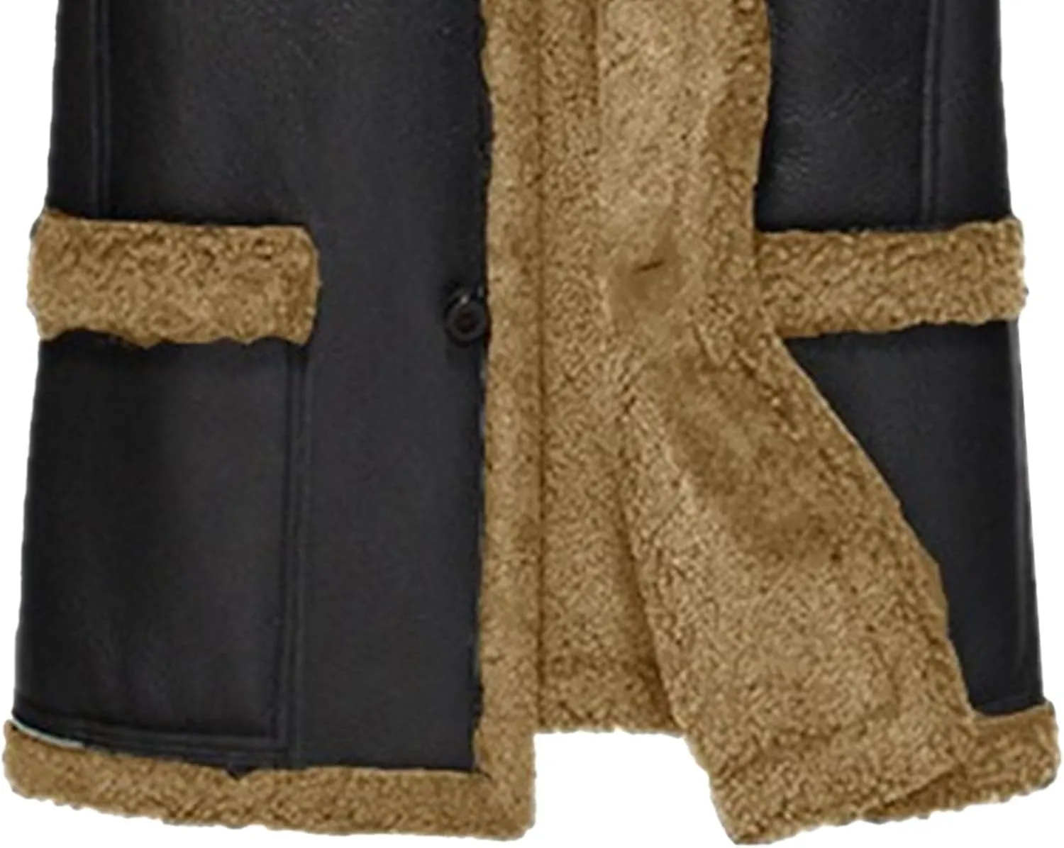Men's Heavyweight PU Sherpa Jacket Fur Collar Long Trench Coats Faux Suede Winter Sheepskin Fleece Coat