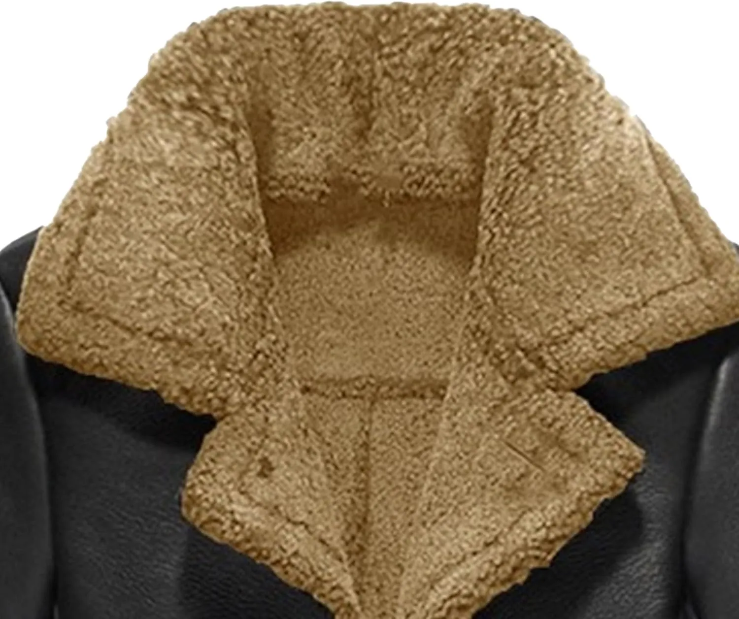 Men's Heavyweight PU Sherpa Jacket Fur Collar Long Trench Coats Faux Suede Winter Sheepskin Fleece Coat