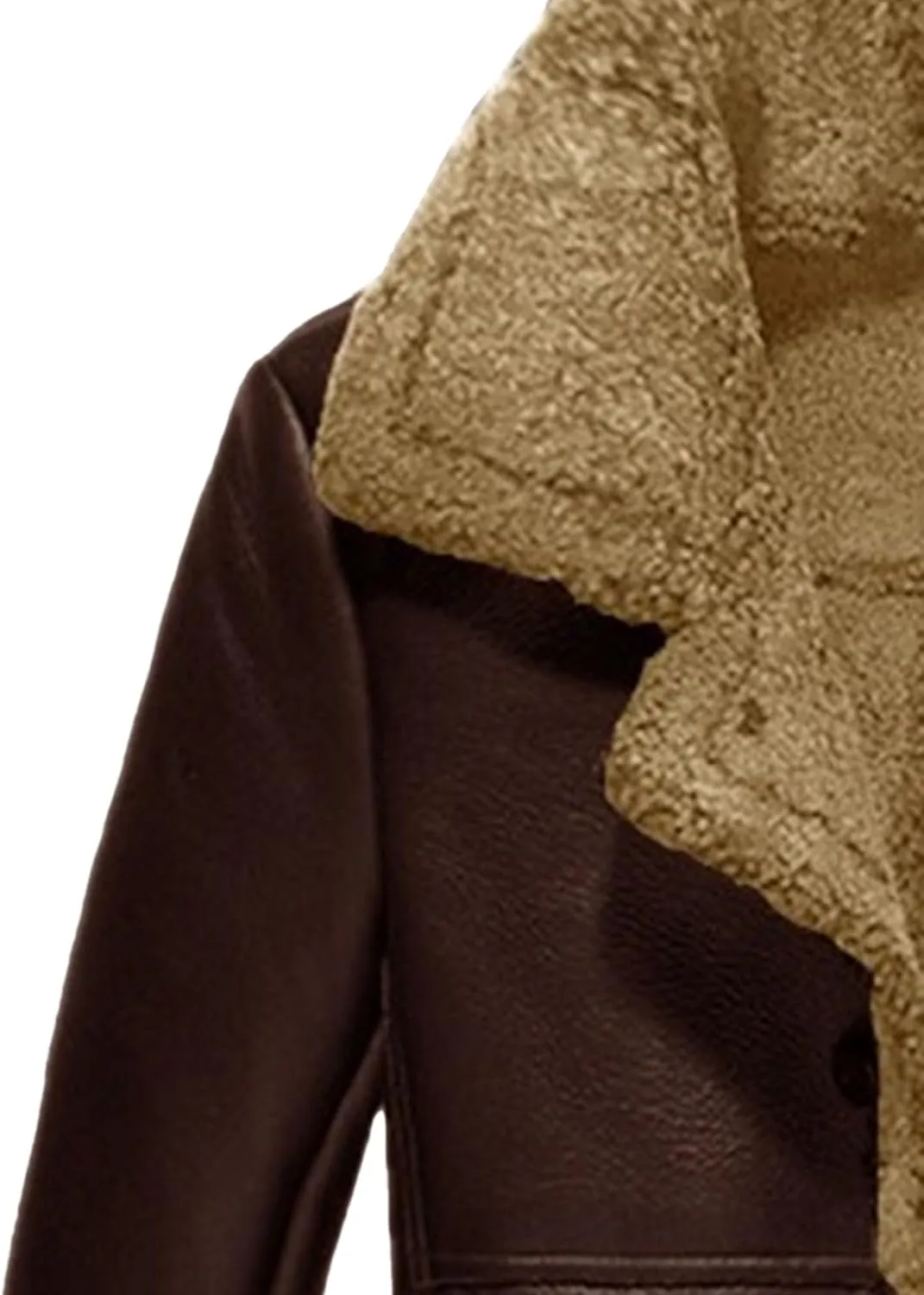 Men's Heavyweight PU Sherpa Jacket Fur Collar Long Trench Coats Faux Suede Winter Sheepskin Fleece Coat