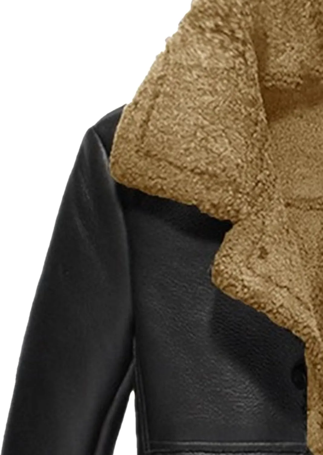 Men's Heavyweight PU Sherpa Jacket Fur Collar Long Trench Coats Faux Suede Winter Sheepskin Fleece Coat